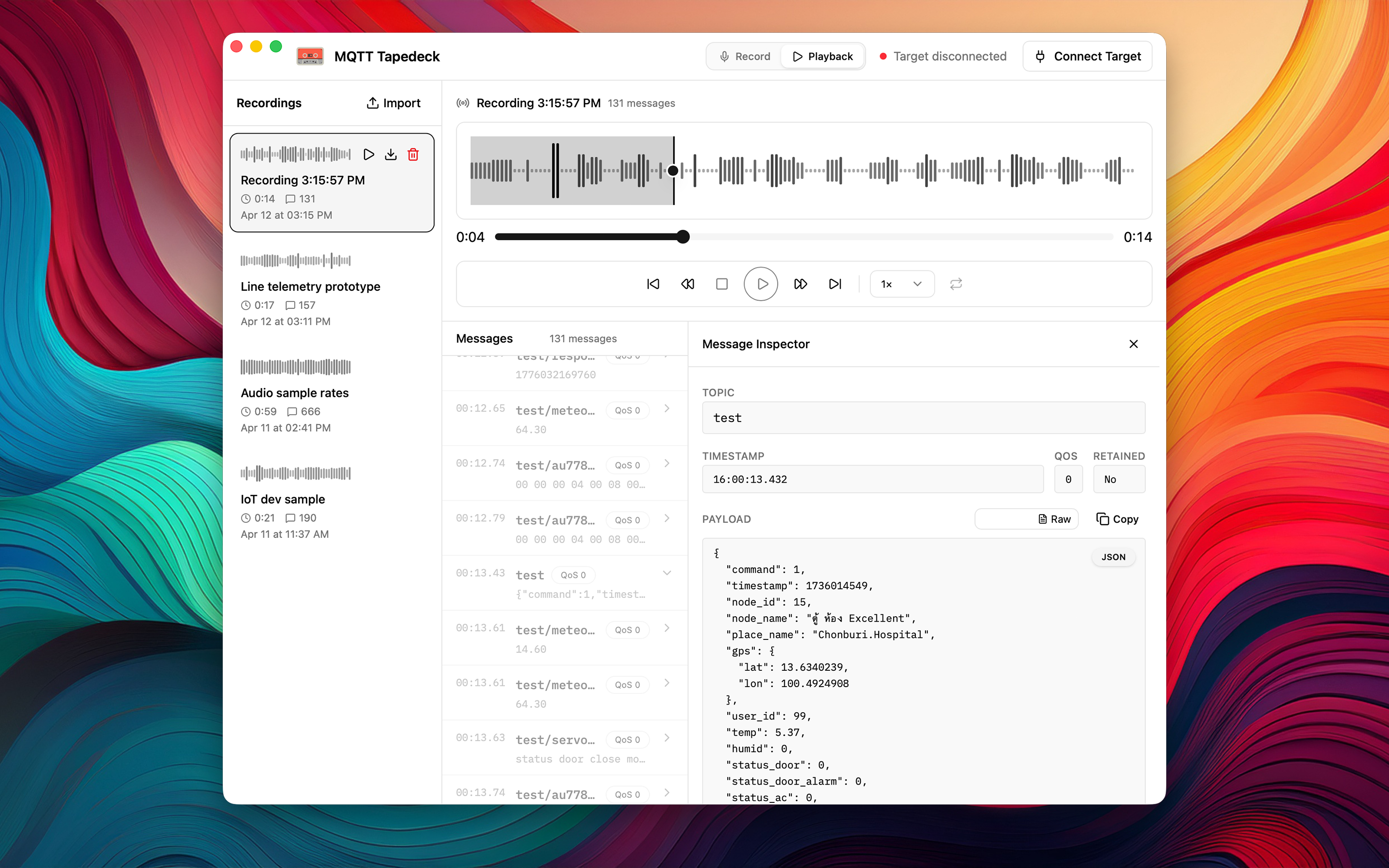 MQTT Tapedeck app screenshot